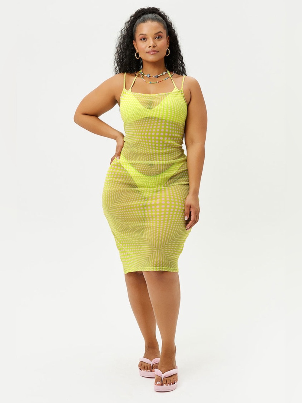 Frankies Bikini Dixie Mesh Vibrant Lime Sheer Slip Dress Size xs - Picture 3 of 10